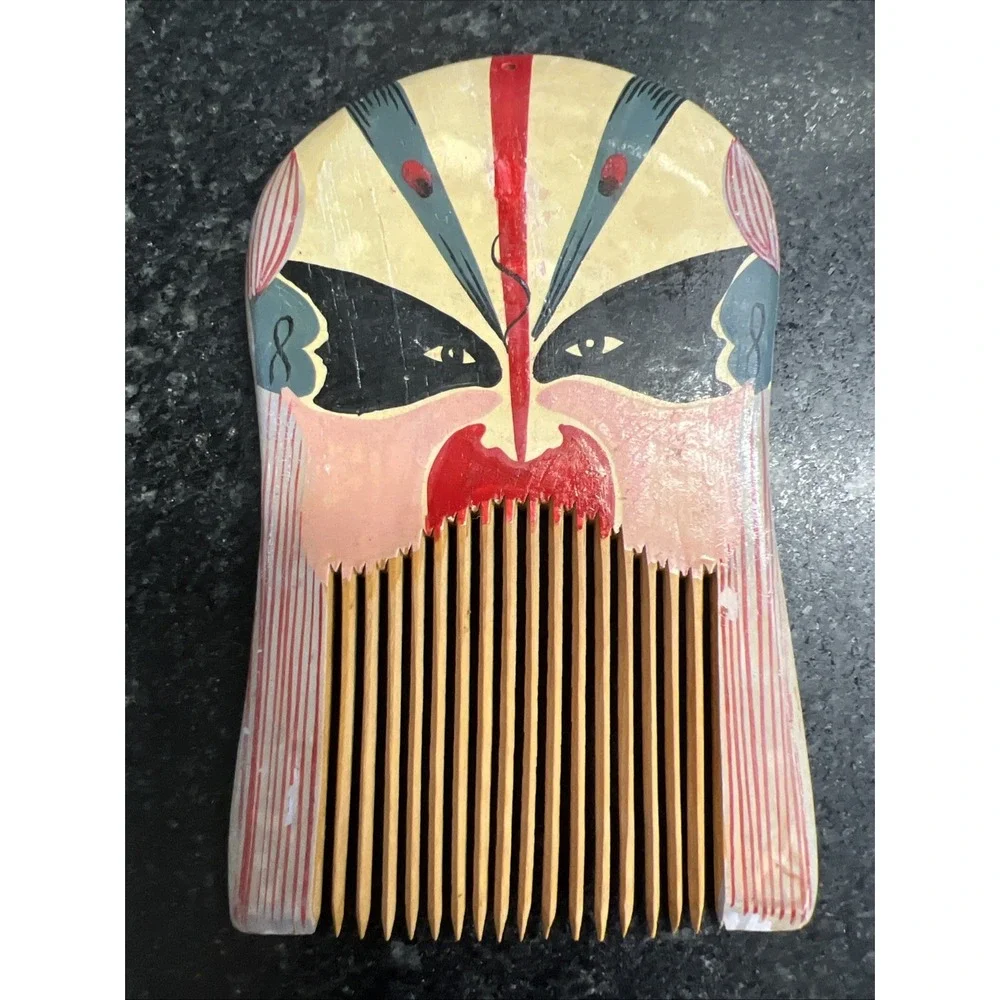Traditional‎ Chinese Hand Painted Wooden Comb Chinese Opera Mask 3 1/2 Inches